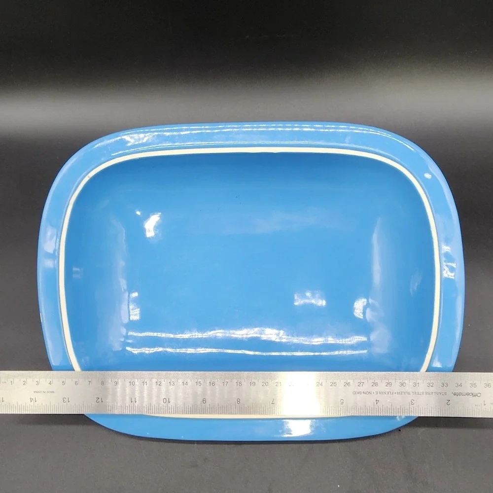 Unbranded Blue  Rectangular Casserole Dish Lidded Stoneware Non-stick Coating
